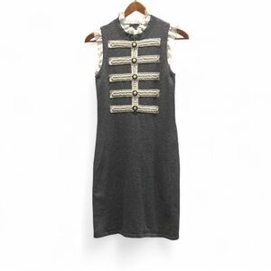 Vintage Style | Gray Sleeveless Dress with Pearl Button Detail | M
